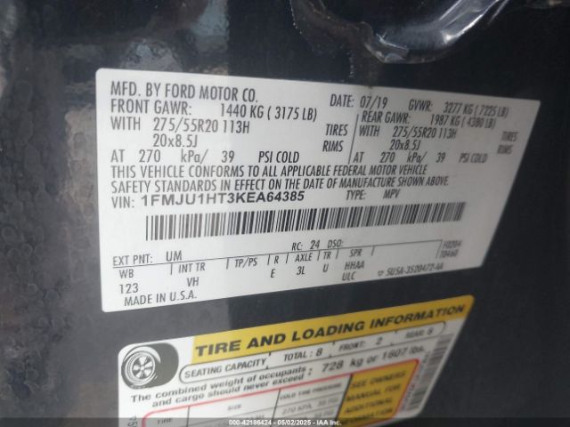 1FMJU1HT3KEA64385 Ford Expedition Xlt