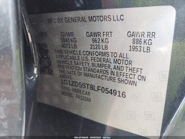 1G1ZD5ST8LF054916 Chevrolet Malibu Fwd Lt