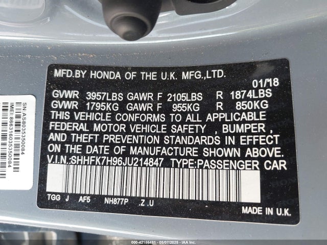 SHHFK7H96JU214847 Honda l15ba