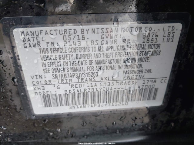3N1AB7AP3JY315260 Nissan 2018