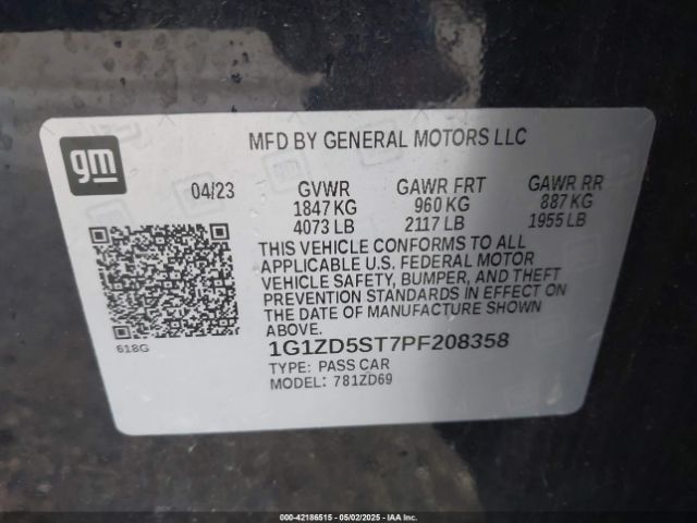 1G1ZD5ST7PF208358 Chevrolet Malibu Fwd 1lt