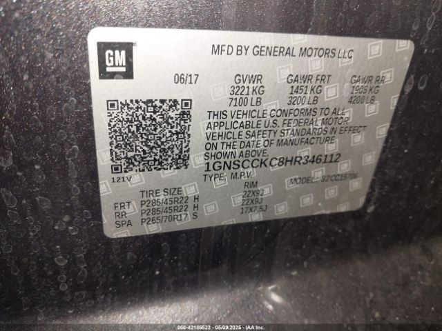 1GNSCCKC8HR346112 Chevrolet Tahoe Premier