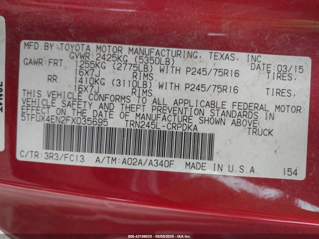 5TFUX4EN2FX035695 Toyota Tacoma