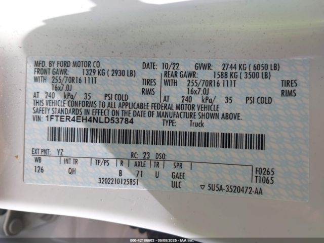 1FTER4EH4NLD53784 Ford RANGER XL