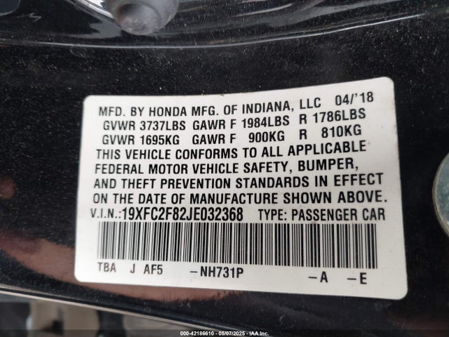 19XFC2F82JE032368 Honda CIVIC EX