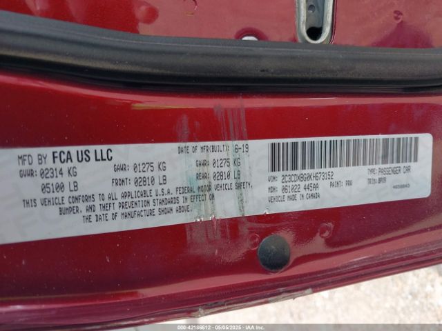 2C3CDXBG0KH673152 Dodge Charger Sxt Rwd