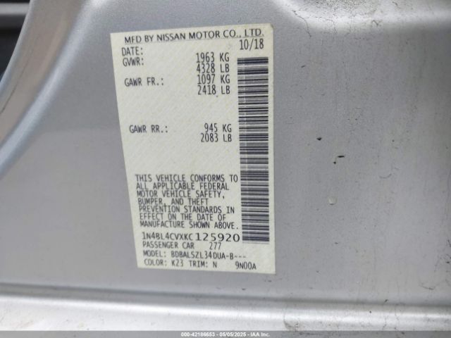 1N4BL4CVXKC125920 Nissan Altima 2.5 Sr