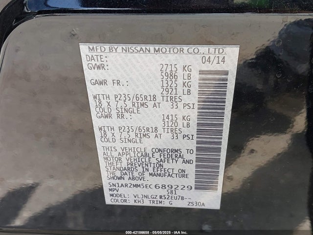 Nissan Pathfinder Sl 2014 5N1AR2MM5EC689229 Image 9
