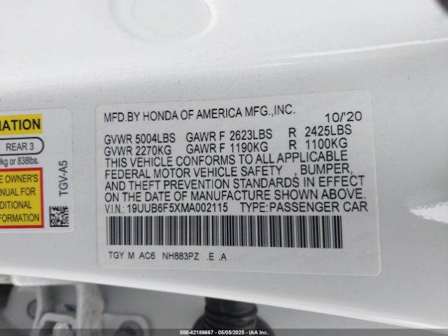 19UUB6F5XMA002115 Acura Tlx A-spec Package