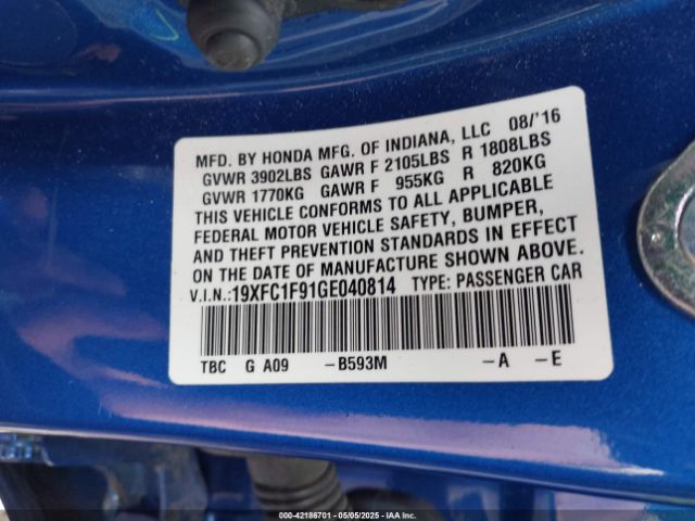 19XFC1F91GE040814 Honda Civic Touring