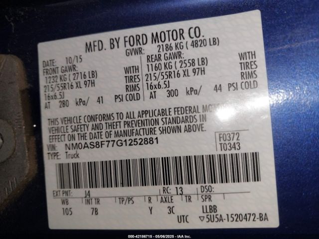 NM0AS8F77G1252881 Ford Transit Connect Xlt