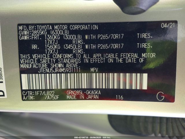 2021 TOYOTA 4RUNNER JTENU5JR4M5931111 Photo 8