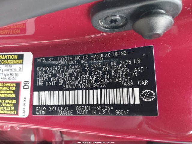 58AGZ1B10MU099597 Lexus Es 350 F Sport