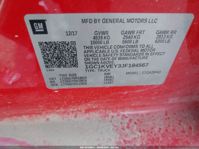 1GC1KVEY3JF184567 Chevrolet Silverado 2500hd Lt