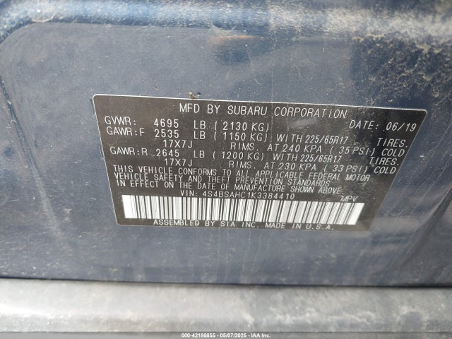 4S4BSAHC1K3384410 Subaru Outback 2.5i Premium