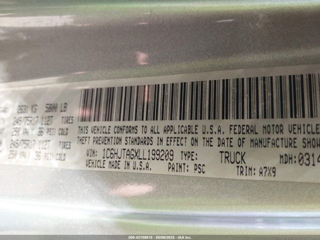 2020 JEEP GLADIATOR 1C6HJTAGXLL199209 Photo 8