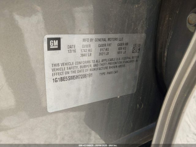 1G1BE5SM5H7206191 Chevrolet Cruze Lt Auto