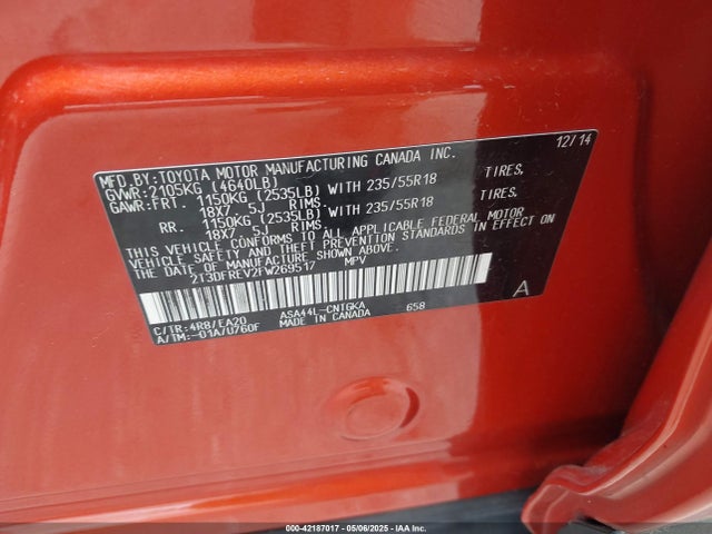 2T3DFREV2FW269517 Toyota Rav4 Limited