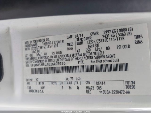 1FBNE3BL4EDA97935 Ford E-350 Super Duty Xlt