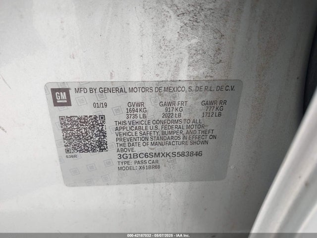 3G1BC6SMXKS583846 Chevrolet le2 -di: direct injection, vvt: variable valve timing, gen, alum