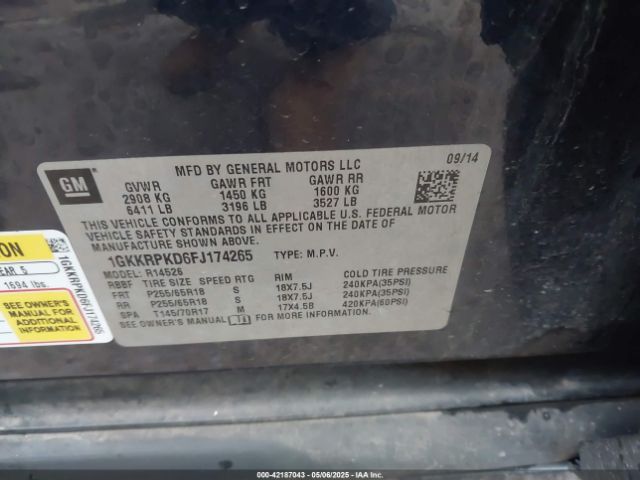 1GKKRPKD6FJ174265 GMC Acadia Sle-2
