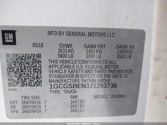 1GCGSBEN3J1293736 Chevrolet Colorado Wt