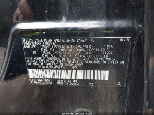 2T3BFREV8EW168116 Toyota RAV4 LE