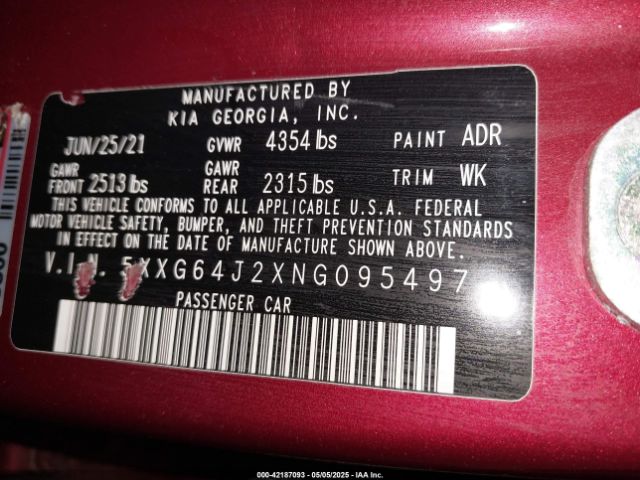 5XXG64J2XNG095497 KIA K5 Gt-line