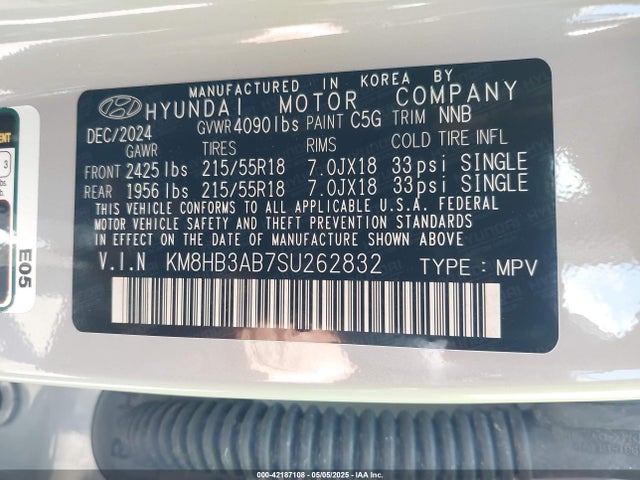 Aukcja sprzedaży 2025 Hyundai Kona Sel, vin: KM8HB3AB7SU262832, numer aukcji: 42187108