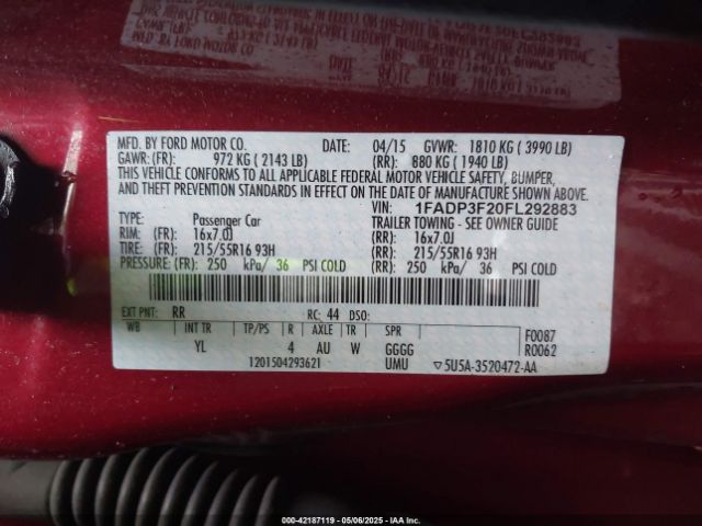 1FADP3F20FL292883 Ford FOCUS SE
