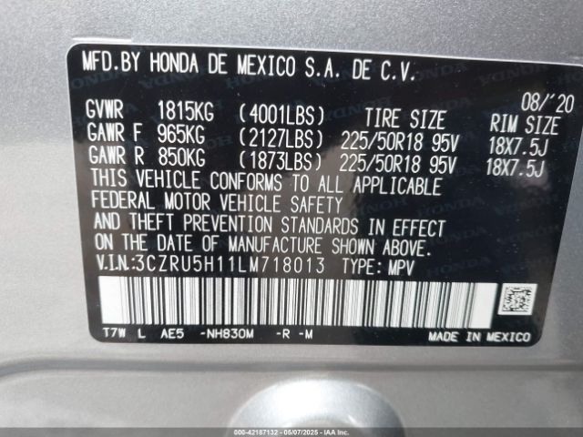 3CZRU5H11LM718013 Honda Hr-v 2wd Sport