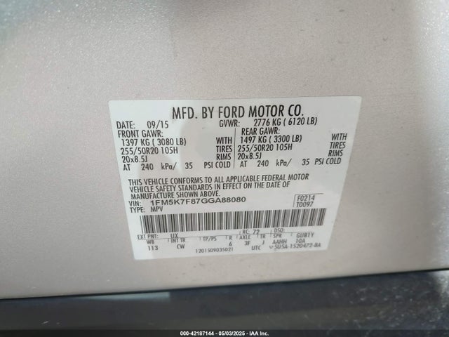 1FM5K7F87GGA88080 Ford 2016