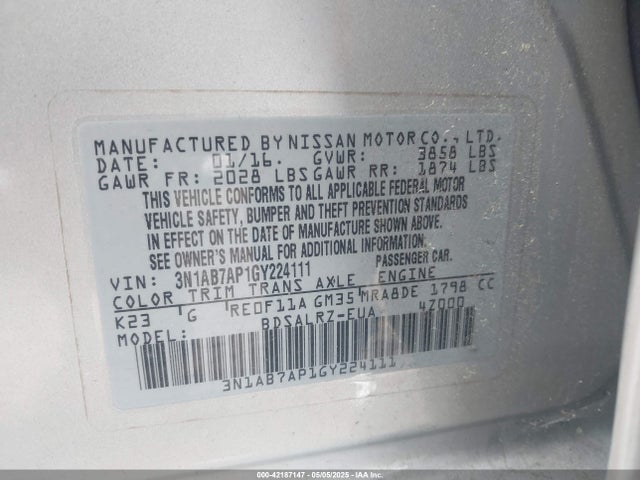 3N1AB7AP1GY224111 Nissan SENTRA SR