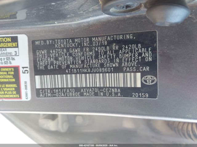 4T1B11HK8JU089601 Toyota a25a-fks