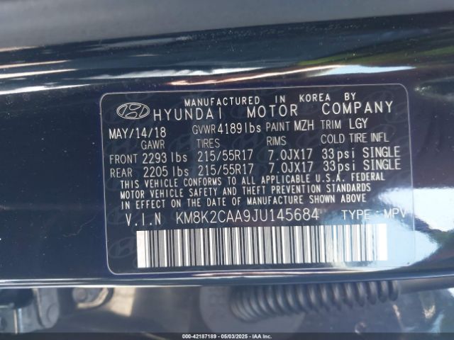 KM8K2CAA9JU145684 Hyundai Kona Sel
