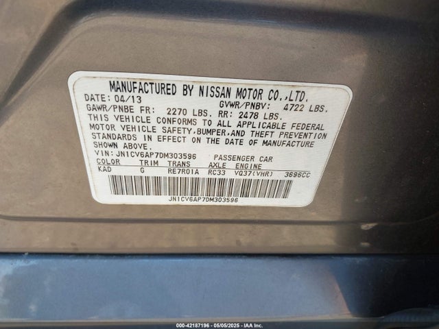 Продаж на аукціоні авто 2013 Infiniti G37 Journey, vin: JN1CV6AP7DM303596, номер лоту: 42187196