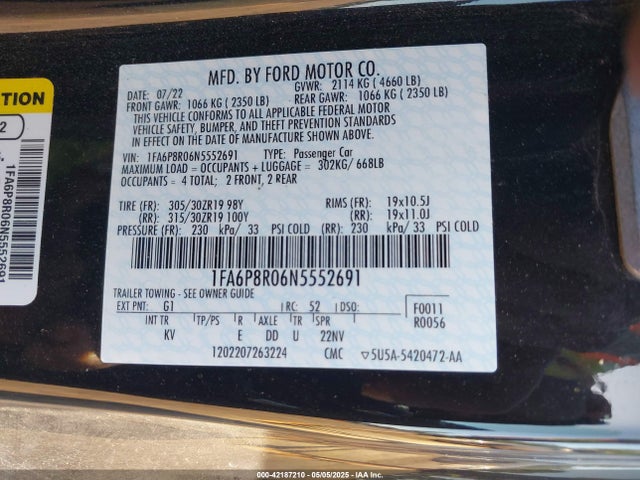1FA6P8R06N5552691 Ford Mustang Mach 1 Fastback