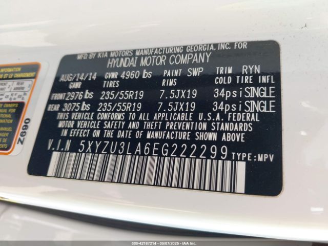 5XYZU3LA6EG222299 Hyundai Santa Fe Sport 2.0l Turbo