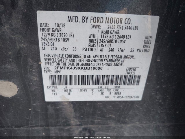 2FMPK4J9XKBB19006 Ford EDGE SEL