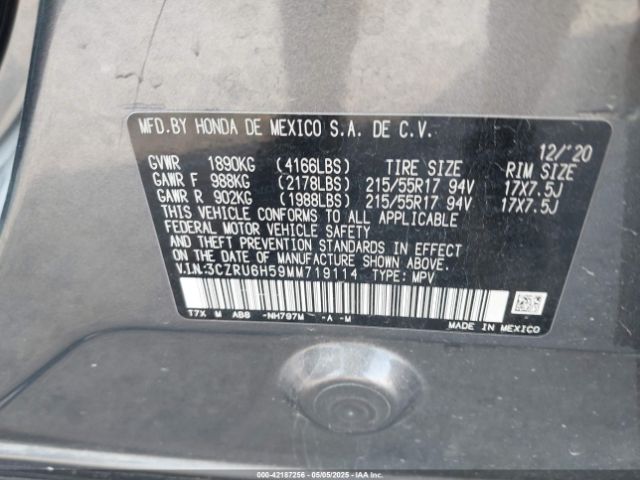 3CZRU6H59MM719114 Honda Hr-v Awd Ex