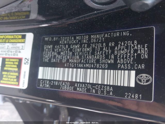 4T1G11AK4MU478269 Toyota CAMRY SE