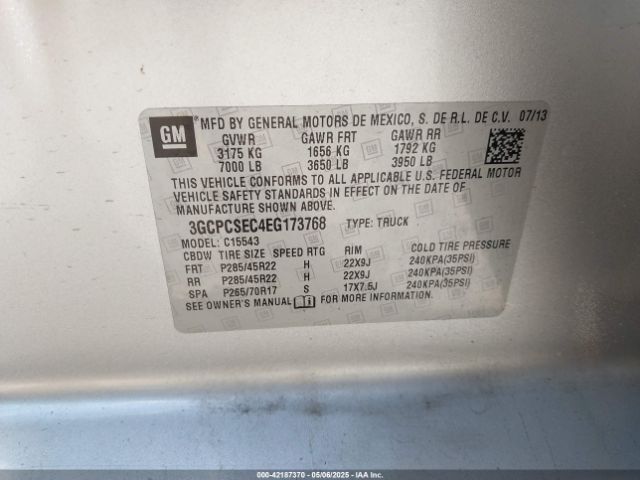 3GCPCSEC4EG173768 Chevrolet Silverado 1500 1lz