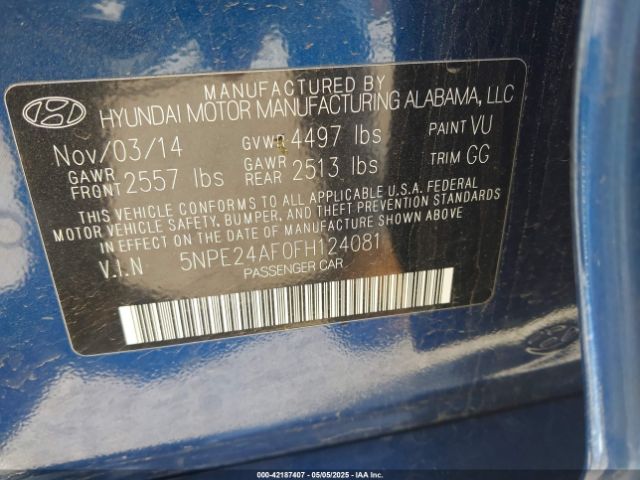 5NPE24AF0FH124081 Hyundai SONATA SE
