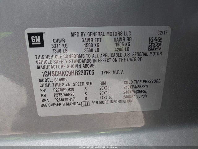 1GNSCHKC9HR230706 Chevrolet l83 - sidi: spark ignited direct injection, vvt: variable valve timing, afm, e85 max, alum