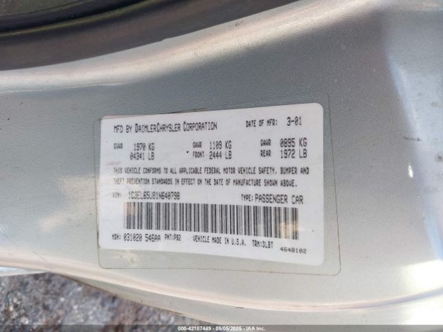 2001 CHRYSLER SEBRING 1C3EL65U81N640798 Photo 8