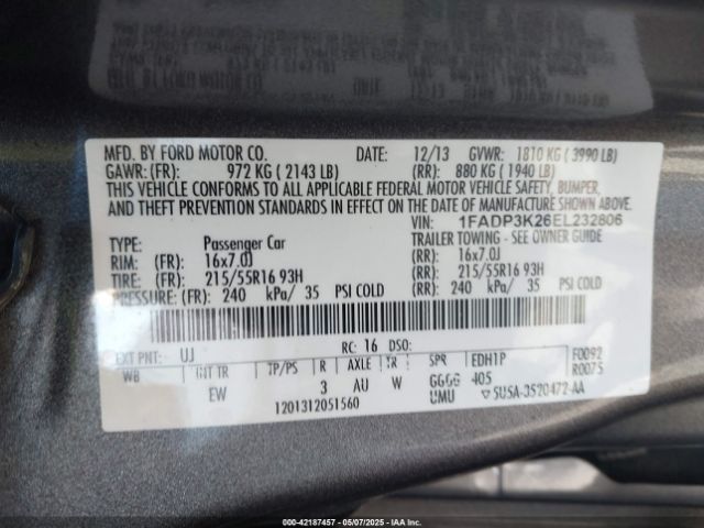 1FADP3K26EL232806 Ford FOCUS SE