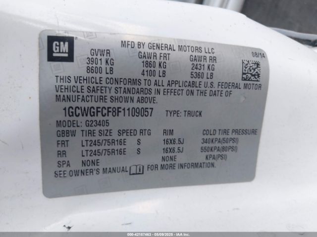1GCWGFCF8F1109057 Chevrolet Express 2500 Work Van