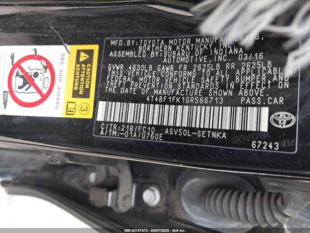 4T4BF1FK1GR566713 Toyota 2ar-fe