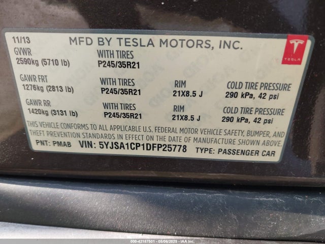 2013 TESLA MODEL S 5YJSA1CP1DFP25778 Photo 8