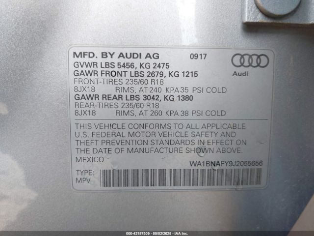 WA1BNAFY9J2055656 Audi Q5 2.0t Premium/2.0t Tech Premium